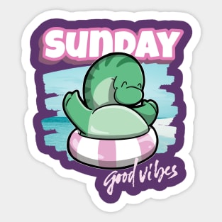 Long Neck Dinosaur floating by the seaside with good vibes on Sunday Sticker